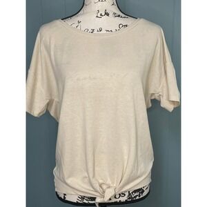 TOAD&CO‎ Womens Beige Linen Blend Knot Front Crew Neck Short Sleeve Top Size S